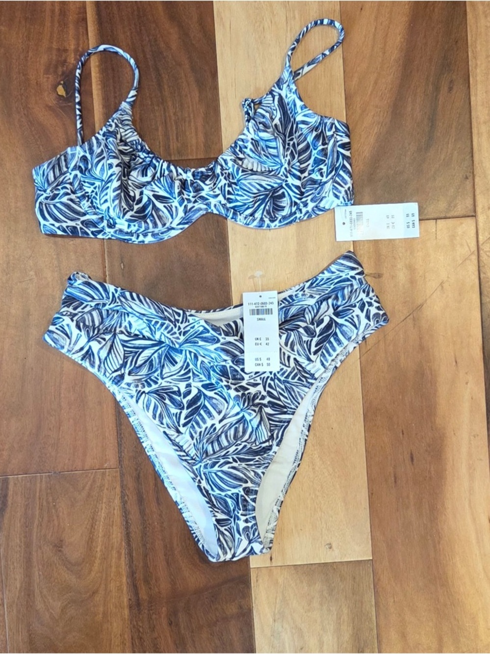 Abercrombie & Fitch White and Blue Patterned Bikini Bottom